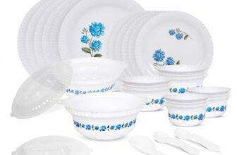 RYLAN Blue Dinner Set | 36 Pieces for Family of 6 | Microwave & Dishwasher Safe | Bone-Ash Free | Crockery Set for Dining & Gifting | Plates & Bowls | White(Plastic Materail)
