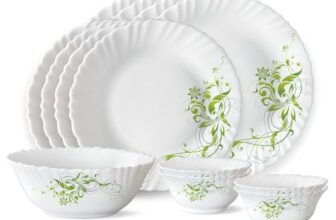 Larah by Borosil Erba Opalware Dinner Set, 13 -Piece, White
