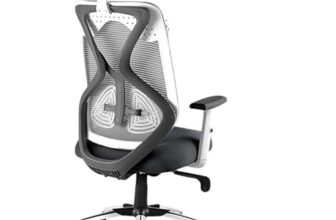 FABASIAN Ergonomic Mesh Office Chair with Adjustable Headrest, Breathable Back, Height Adjustable Seat, Armrests & 360° Swivel for Home & Office(Grey & White)