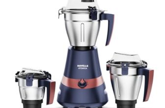 Havells Atomica 1000W 3 Jar Mixer Grinder | 3 Speed | Air Vent Tech | Stainless steel blade | Dark Blue and Brown color