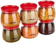 Amazon Brand – Solimo Plastic Storage Jar and Container Set I Air Tight & BPA Free Containers for Kitchen Storage Set I Grocery Kitchen Container Set I Multipurpose Jar, 800 Ml Each, Set 6, Red