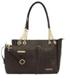 Bagsy Malone Tote Bag -Set of 2 | Handcrafted Side Tote Bag and Handbag for Office and College (Croco Brown1)