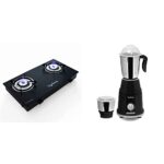 Lifelong LLGS10 Glass Top, 2 Burner Manual Glass Gas Stove, Black & Lifelong LLMG93 500 Watt Duos Mixer Grinder, 2 Stainless Steel Jar (Liquidizing and Chutney Jar)(1 Year Warranty, Black)