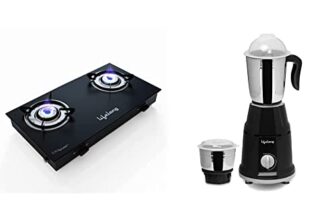 Lifelong LLGS10 Glass Top, 2 Burner Manual Glass Gas Stove, Black & Lifelong LLMG93 500 Watt Duos Mixer Grinder, 2 Stainless Steel Jar (Liquidizing and Chutney Jar)(1 Year Warranty, Black)
