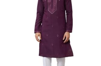 See Designs Men’s Long Sleeve Mandarin Collar Side Slit Dark Purple Embroidered Chanderi Silk Straight Kurta – SDKT2579L