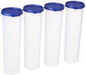 Amazon Brand – Solimo Plastic Slim Storage Container,Set of 4(1100 Ml Each),Blue