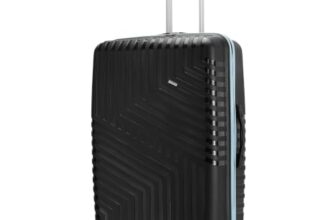 LAttitude By Provogue Core Medium Check-in Suitcase 65cm 24 inch Polypropylene Hard Trolley Bag, 8 Spinner Wheels, Recessed Number Lock, Lightweight Luggage for Men & Women Midnight Black/Arctic Blue