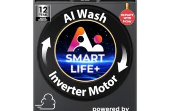 Haier Smart Choice 10Kg,5 Star,AI Smart LIFE+,Vibrant Touch Panel, 525 mm Super Drum, Refresh,WiFi enabled,Fully Automatic Front Load Washer(EFL100-IM14F5ES8U1 | Dark Jade Silver)