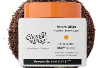 Chemist At Play Exfoliating Body Scrub for Removing Tan & Dead Cells | Rough & Bumpy Texture, Tanned & Pigmented Areas | Smooth, Soft & Bright Care | Natural AHAs | Coffee | For Men & Women | 75g