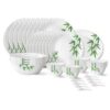 Larah by Borosil Bamboo Leaves Fluted Series Opalware Dinner Set | 44 Pieces for Family of 8 | Microwave & Dishwasher Safe | Bone-Ash Free | Crockery Set for Dining & Gifting | Plates & Bowls | White