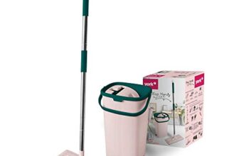 YORK Hands-Free Squeeze Microfiber Flat Spin Mop System 360° Flexible Head (32X12 cm) with Bucket, 59.8” Extended Stainless Steel Handle with with Extra 1 Super-Absorbent Reusable Microfiber Pads