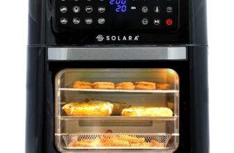SOLARA 12L Air Fryer Oven for Home Kitchen, 1800W OTG Air Fryer Oven 12 Litre with 12 Presets, 9 Accessories, Grill, Roast, Bake, Reheat, AirFryer OTG, XX-Large, Recipe E-book, 1 Year Warranty, Black