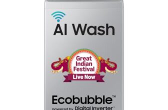 Samsung 8 Kg, 5 Star, AI Wash, AI Energy Mode, Wi-Fi, Ecobubble, AI VRT+, Super Speed, Soft Closing Door, Digital Inverter, Fully-Automatic Top Load Washing Machine (WA80F08S2LTL, Lavender Gray)
