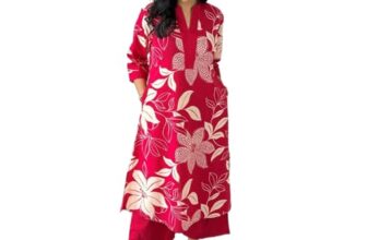 Yashika Women’s Floral Printed Cotton Blend 3/4th Sleeve Knee Length V-Neck Kurta and Palazzo Set for Women (AZ-YS-OG-KS2204 Pink-XL)