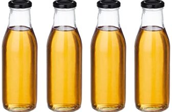 Amazon Brand – Solimo Glass Bottle with Airtight Cap (Transparent, 500 ml) – Set of 4