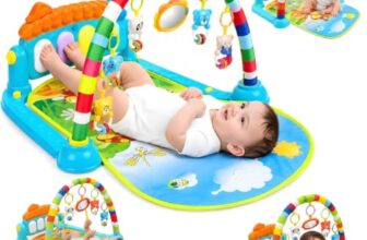 TinyPlay Baby Play Gym with Kick and Play Piano, Hanging Rattles & Mirror | BIS Certified Musical Activity Play Mat for Newborn Babies 0-12 Months, Tummy Time Toy (Multicolor)