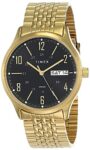 TIMEX Classics Analog Watch for man with Black Round Dial & Gold Stainless Steel Bracelet Band Water Resistant Men’s Wrist Watches – TW0TG6504