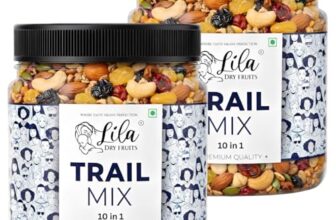 LILA DRY FRUITS Premium Trail Mix 1Kg (500g x 2) – Cashew, Raisins (Black and Golden), Almonds, Apricots, Roasted Pumpkin Sunflower Seeds, Cranberry, Amla, Yellow Dates Dry Fruits Perfect for Gifting