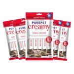 Purepet Creamy lickable Cat Treats (75g x 5 Pouches) Total 375g | Crab & Chicken | Better Digestibility | Supports Skin & Coat Health