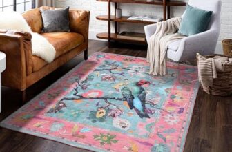 AAZEEM Washable Non-Slip Carpet for Living Room Bedroom Bohemian Low-Pile Printed Indoor Accent Stain Resistant Non-shed Carpet for Home Office Décor |Green Parrot Color|3 X 5 feet
