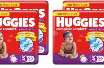 Huggies Complete Comfort Wonder Pants | Pant Style Baby Diapers S Size, 112 Count | India’s Fastest Absorbing Diaper, Patented Dry Xpert Channel, Ideal for 4 to 8 Kgs (Pack of 2)