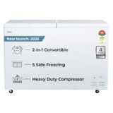 Haier HFC-500DPW5, 5 Star (2026 Star Rating) Double Door Convertible Deep Freezer, 5 Side Freezing, Dual Condenser, Inside Metal Liner with 70mm Puff Thickness (White 439L)