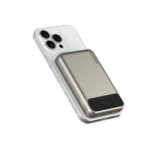 Stuffcool Click 10000mAh Slim Magnetic Wireless Powerbank Natural Titanium Finish Perfect for iPhone 16,15,14,13,12 with Led Display and 20W Fast Wired Charging – Charges iPhone 50% in 30 mins