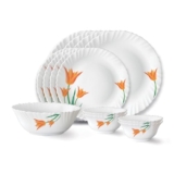 Larah by Borosil Firefly Fluted Series Opalware Dinner Set Of 4 Full Plate, 4 Quarter Plates, 4 Veg Bowls and 1 Serving Bowl | Bone-Ash Free Crockery Set for Dining Table (White, 13 Pieces)