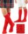 WKLOUYHE Kid’s Knee High Cotton Socks for Girls Boys and Toddlers, Solid Color Long School Uniform Socks_Pack Of 04,Red_10-11 Years