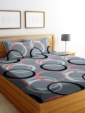 DECORUM Glace Cotton Fitted 1 Bedsheet King Size (72″x78″) | All Around Elastic | Cotton Feel | 2 Pillow Covers (17″x27″) | Fits Up to 8″ Mattress | 200-220 TC | Printed Double Bed Sheet Set
