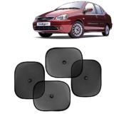 KINGSWAY Car Window Curtain Sticky Sun Shades Compatible with Tata Indigo, (Year 2002-2009), Universal Fit Sunshades for Side Window, Rear Window, Black Color, 4 Pieces