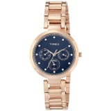 TIMEX Analog Watch for Women with Blue Round Dial & Rose Gold Stainless Steel Bracelet Band Water Resistant Women’s Wrist Watches – TW000X215