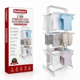 RUSHIL WERE 3 Tier Stainless Steel Foldable Cloth Dryer Stand – Heavy Duty Anti-Rust Steel Clothes Stand for Drying with Wheels – Laundry Racks |Cloth Stand for Drying Indoor-Balcony