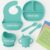 KIDDIE GRUB 7 Pcs Baby Feeding Set with Napkin BPA Free Baby Dinner Set, Silicone Feeding Set for Baby 6+ Months, Baby Weaning Set, Baby Suction Plate and Spoon Cutlery Set, Silicone bib and Bowl