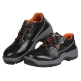 BLACK+DECKER Black Grain Leather Safety Shoes for Men | Antislip, Oil & Chemical Resistant| Double Density | Steel Toe | BXWB0111IN | Size-05