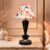 tu casa Modern Brilliance Black Metal Table Lamp for Home Decoration, Bedroom, Living Room, Lounge, Office, Festival Gifting, Study Table (Flower Print with Satin Shade) H – 17″ / No Blub