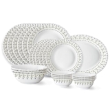 Larah by Borosil Ora Gold Fluted Series Opalware Dinner Set | 21 Pieces for Family of 6 | Microwave & Dishwasher Safe | Bone-Ash Free | Crockery Set for Dining & Gifting | Plates & Bowls | White