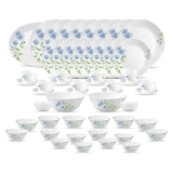 La Opala Classique Opalware Dinner Set, 53 Pcs for Family of 8, Blue Daisy