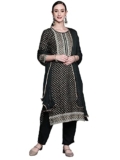 INDO ERA Women’s Green Printed Straight Kurta Trousers With Dupatta Set_KH5GN8913S