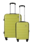 Teakwood Small-Medium Cabin Size 8 Wheels Trolley Bag, Hard Cabin with Zipper Closure, Adjustable Push Button & Cross Side Strap, TSA Lock System 360 Degree (Set of 2, Lime Green)