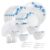 CELLO Blue Swirl Dazzle Series Opalware Dinner Set of 37 Pieces for Family of 6 | Bone-Ash Free & Leadfree Opal Glass, Microwave & Dishwasher Safe, Plates & Bowls Crockery Set for Dining & Gifting