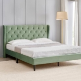 Home Centre | Helios Bravo Roxy Upholstered King Size Bed Without Storage | Engineered Wood | Green | 1 Year Warranty