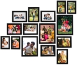 Amazon Brand – Solimo Collage Photo Frames, Set Of 15 (4Pcs – 4X6 Inch, 8Pcs – 5X7 Inch, 3Pcs – 8X10 Inch), Black, Engineered Wood, Oblong, Wall Mount