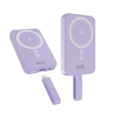 FLiX MagConnect Pro 10k 15W Magnetic Wireless Output,22.5W QC/PD/PPS Pocket Power Bank,Inbuilt Type C & Lightning Reversable Cable Input/Output,LED Display,Perfect for iPhone 12,13,14(Purple)