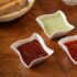 HOME 360 Premium White Ceramic Dip Bowl Set of 3 | Wavy Square Mini Dishes & Condiment Serving Bowls | Elegant Pinch Bowls for Ketchup, Salsa, Chutney & DIps (3, Leaf DIp Bowls)