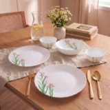 La Opala Novo Opalware Dinner Set, 10 Pcs for Family of 2, Pink Florets
