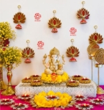BENAVJI Presents Handmade MDF Wood Lotus Hangings Jhumki Style for Diwali Home Decor Temples Mandir Pooja Rooms All Festival Decorations Pink Color Lotus Pack of 6