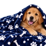 Foodie Puppies Pet Blanket for Dogs & Cats – Navy Blue Paw Print Fleece Blanket, Soft Cozy Washable Cover for Puppies, Kittens & Pets | 39 x 30 Inch