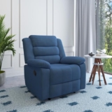 Nilkamal Sierra Velvet Fabric Manual Recliner | 1 Seater Sofa | Single Recliner | 1 Seater Chair Sofa | Finish Color – Blue