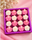 Small Flower Shaped Tealight Candles Set of 16, Pink & White Rose Design Decorative Candles for Diwali, Wedding, Birthday, Puja, Home Décor & Festive Decoration/Color May Vary